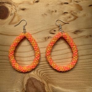 Yellow Orange Spiral Hoops - Handmade Lanyard / Scoobidou Earrings